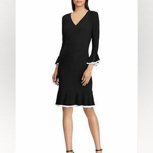 Ralph Lauren 250741511001 Black/White Contrast Bell Slv Stretch Jersey Dress